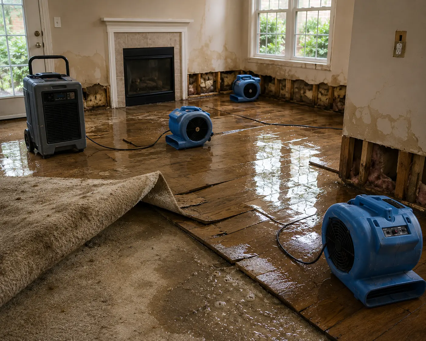 Water restoration technicians drying a damaged Edmond property